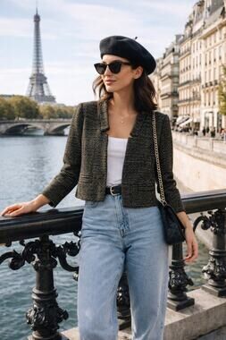 C. Wonder Tweed Blazer XL Black Gold Thread Cropped Jacket Career Chic NWOT